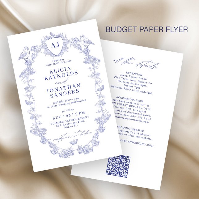 Flyer Budget classic blue all in one wedding invitation (Subido por el creador)