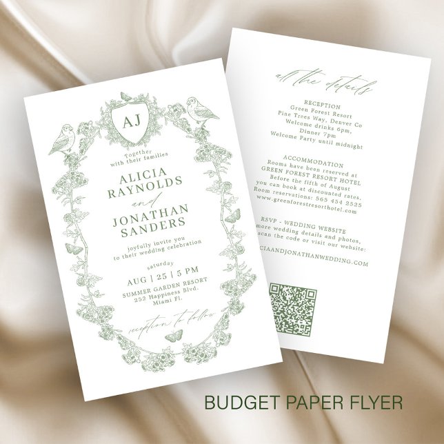 Flyer Budget classic sage all in one wedding invitation (Subido por el creador)