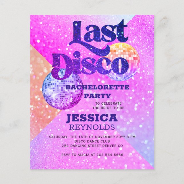 Flyer Budget disco bachelorette party invitation (Frente)