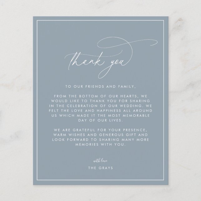 Flyer Budget Dusty Blue Wedding Thank You Card (Frente)
