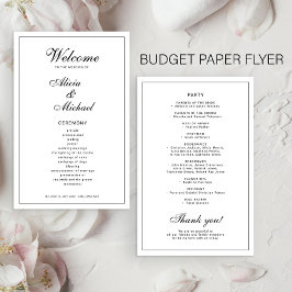 Flyer Budget elegant simple black white wedding program