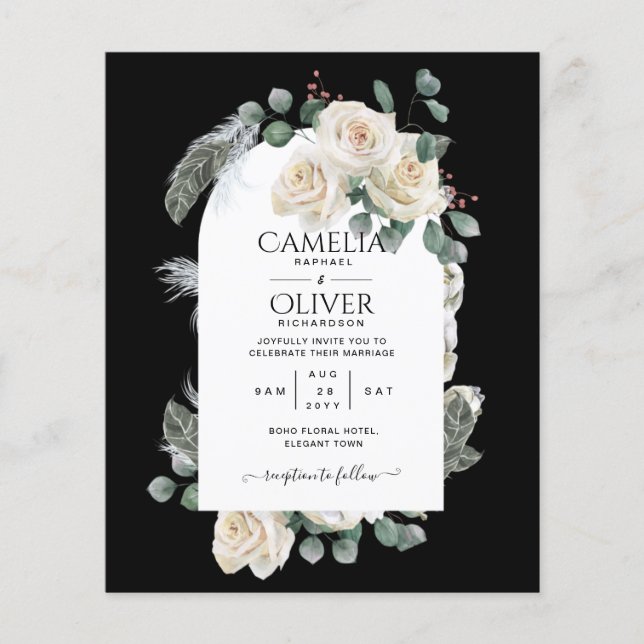 Flyer BUDGET Elegant White Roses Arch Wedding Invite (Frente)