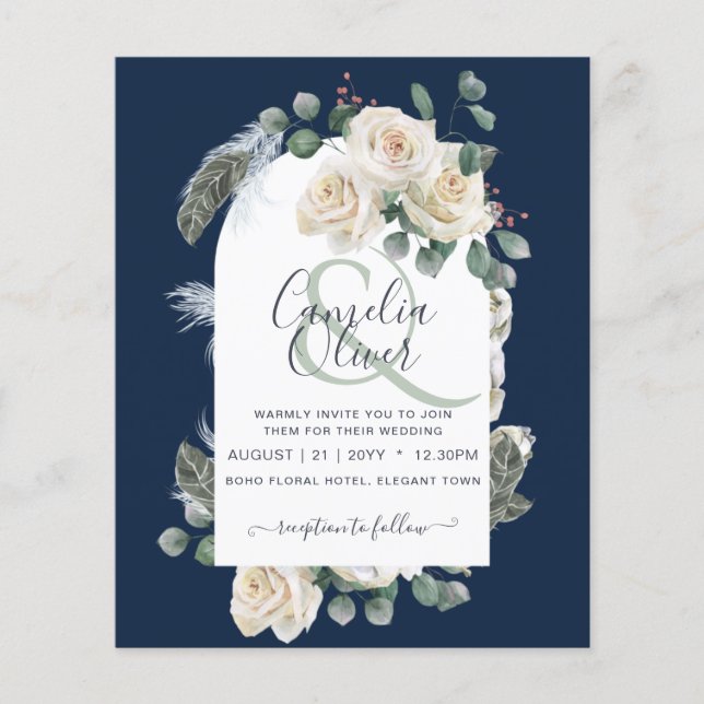 Flyer BUDGET Elegant White Roses Arch Wedding Invite (Frente)