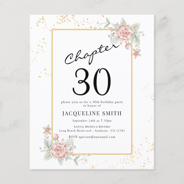 Flyer Budget Floral 30th Birthday Invitation (Frente)