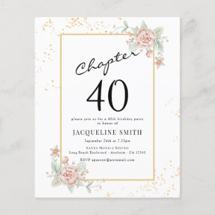 Flyer Budget Floral 40th Birthday Invitation