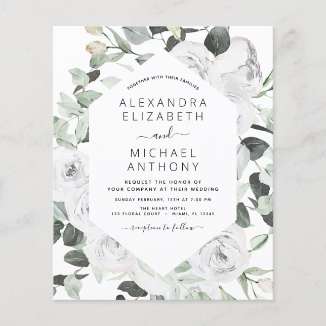 Flyer Budget Floral Eucalyptus Greenery Wedding (Frente)
