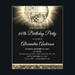 Flyer Budget Gold 60th Birthday Party Disco Ball<br><div class="desc">Budget Gold Fiesta de los 60 Años 70's Disco Ball Invitación a la fiesta. La Invitación a la Fiesta de los Años 60 Oro y Negro es perfecta para una moderna fiesta de los 60 Años. El Diseñador puede crear productos coincidentes personalizados por petición.</div>