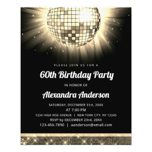 Flyer Budget Gold 60th Birthday Party Disco Ball de los 