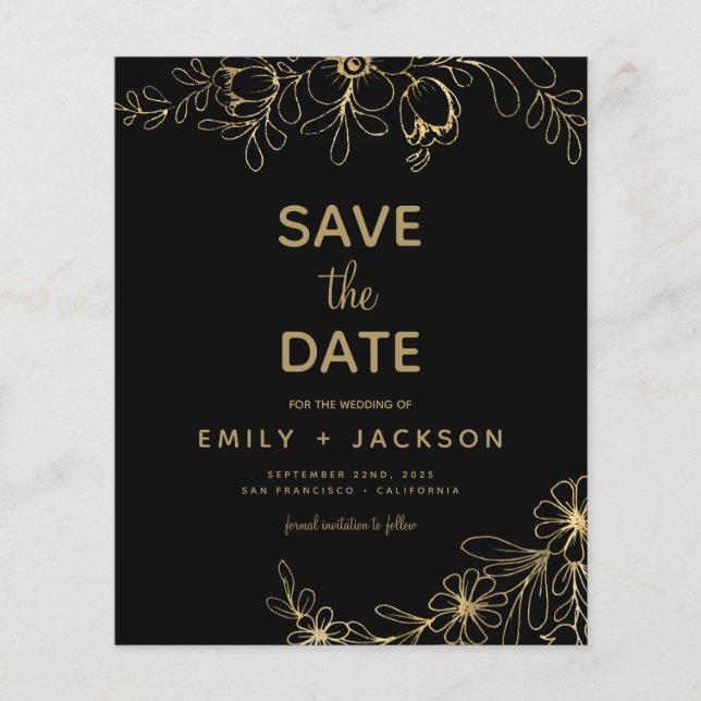 Flyer Budget Gold Black Modern Save the Date Floral Ann (Frente)