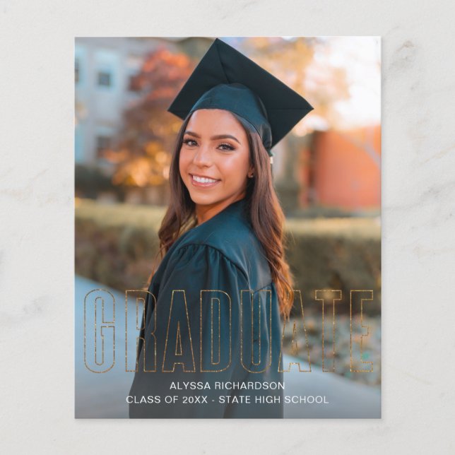 Flyer Budget Gold Glitter Graduate Photo Announcement V (Frente)