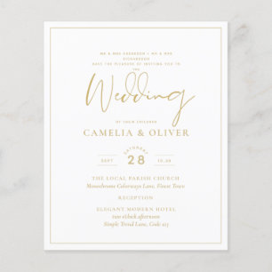 Flyer Budget Gold White Elegant Wedding Invitation 
