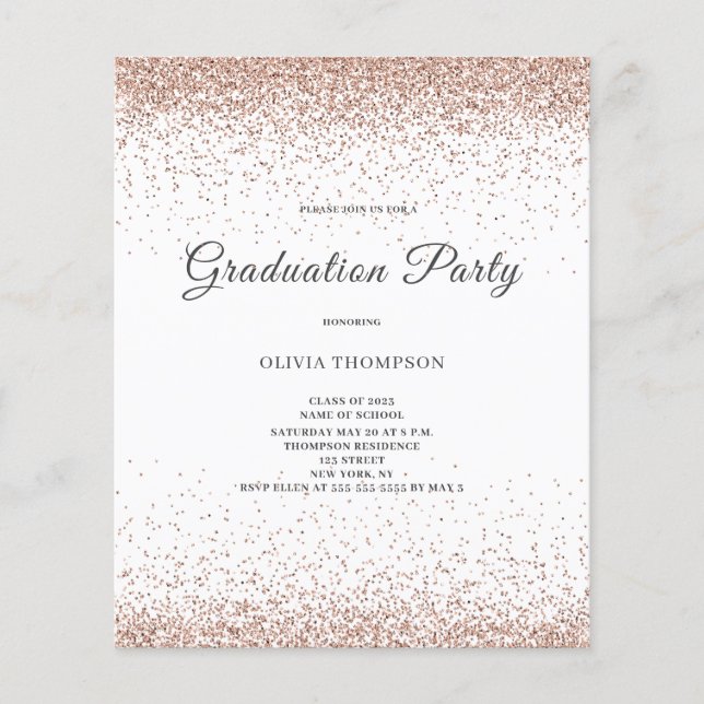 Flyer Budget Graduation Party Pink Glitter Invitation  (Frente)