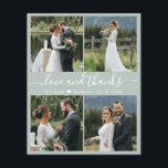 Flyer Budget Love and Gracias Boda Collage Gracias F<br><div class="desc">Elegante, minimalista sabio verde y mano blanca escrita a mano 4 collage de fotos boda personalizado gracias a la tarjeta personalizada asequible de bajo presupuesto THIN. ***POR FAVOR NOTE, DESPLAZARSE PARA MÁS INFORMACIÓN!** Elegante boda de agradecimiento plantilla de tarjeta con cuatro (4) fotos en la parte delantera y una (1)...</div>