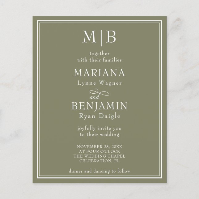 Flyer Budget Modern Border Green Wedding Invitation (Frente)