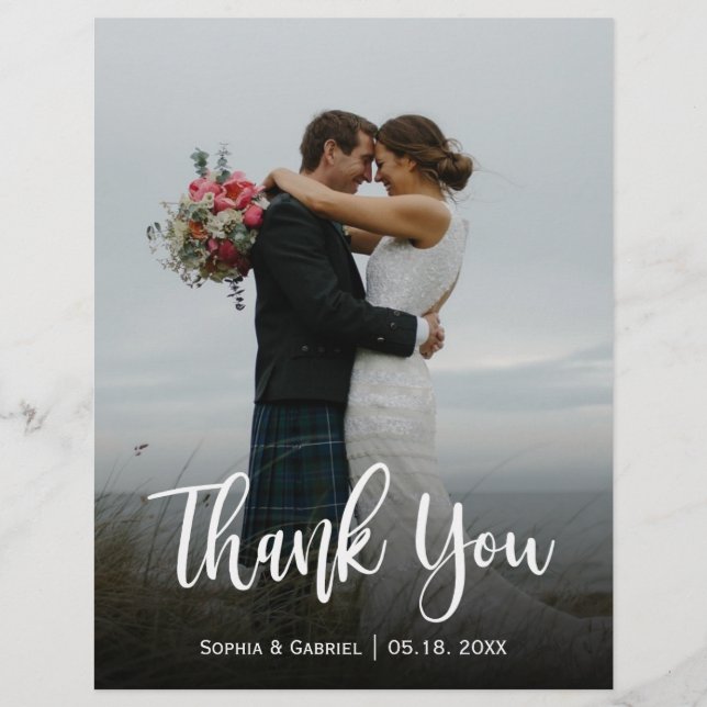 Flyer Budget Modern Script Full Photo Wedding Thank You  (Frente)
