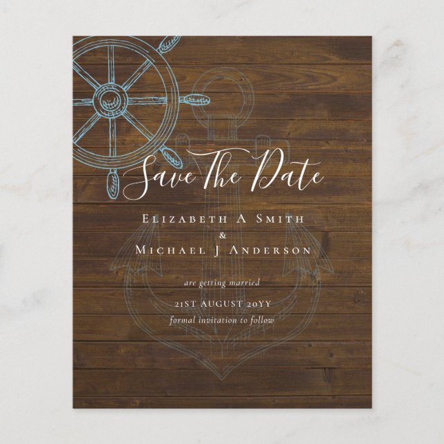 Flyer BUDGET Nautical PHOTO Save Dates Sea Beach Ocean (Frente)