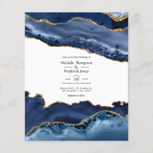 Flyer Budget Navy and Gold Agate Wedding Invitation