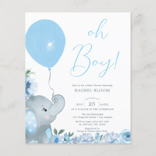 Flyer Budget Oh Boy Blue Elephant Baby Shower