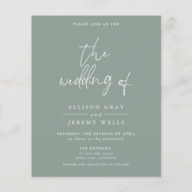 Flyer Budget Olive Wedding Invitation (Frente)