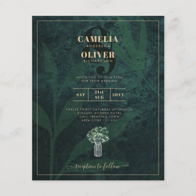 Flyer BUDGET Photo Wedding Invitation Emerald GREEN (Frente)