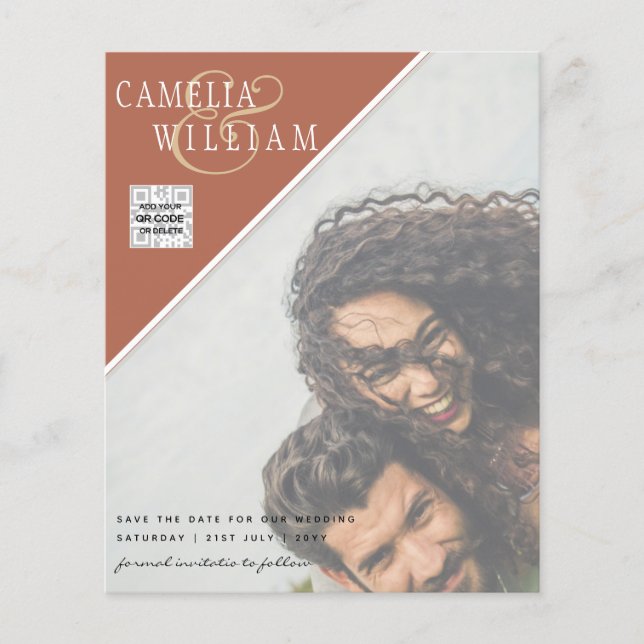 Flyer BUDGET Photo Wedding Invitation Save Date QR Code (Frente)