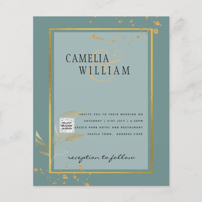 Flyer BUDGET PHOTO Wedding Invite QR CODE Rsvp Green (Frente)