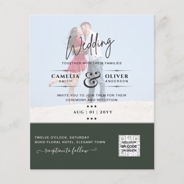 FLYER BUDGET PHOTO WEDDING QR SCANNING CODE INVITATIONS (Frente)