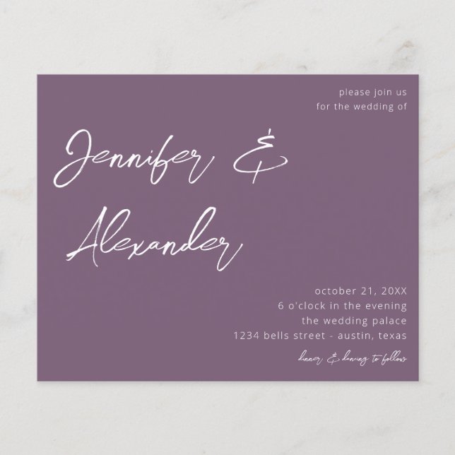 Flyer Budget Plum Purple Calligraphy Photo Wedding V2 (Frente)
