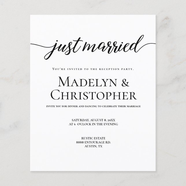 Flyer Budget Reception Only Wedding Photo Just married (Frente)