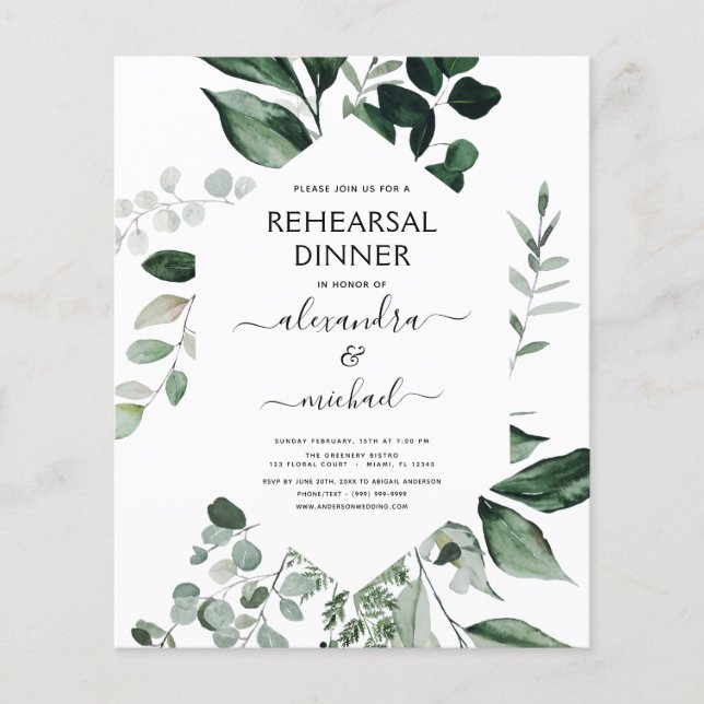 Flyer Budget Rehearsal Dinner Foliage Greenery (Frente)