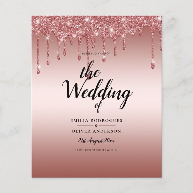 Flyer Budget Rose Gold Dripping Glitter WEDDING Invite (Frente)