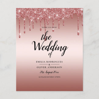 Flyer Budget Rose Gold Dripping Glitter WEDDING Invite
