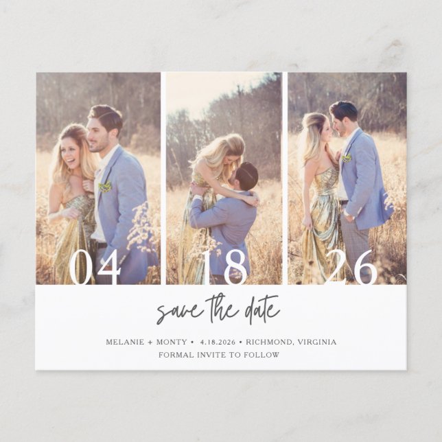 Flyer Budget Script Photo Wedding Save the Date (Frente)