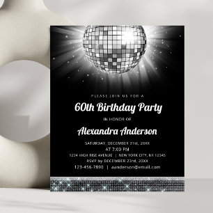 Flyer Budget Silver 60th Birthday Party Disco Ball de lo