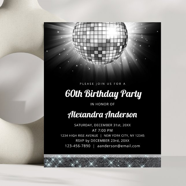 Flyer Budget Silver 60th Birthday Party Disco Ball de lo (Subido por el creador)