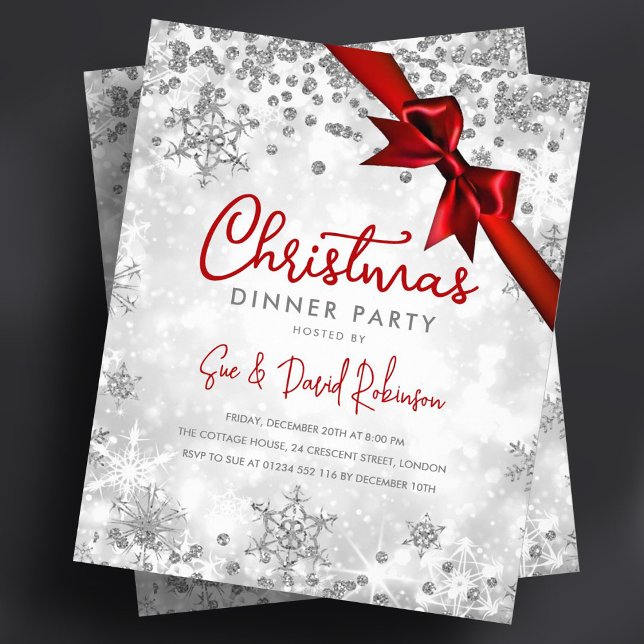 Flyer Budget Silver Glitter Red Xmas Holiday Invite (Budget Silver Glitter Red Xmas Holiday Invite Flyer)