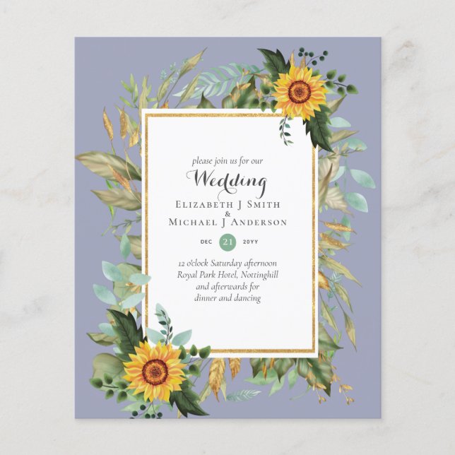 Flyer BUDGET Sunflowers Eucalyptus Greenery Wedding (Frente)