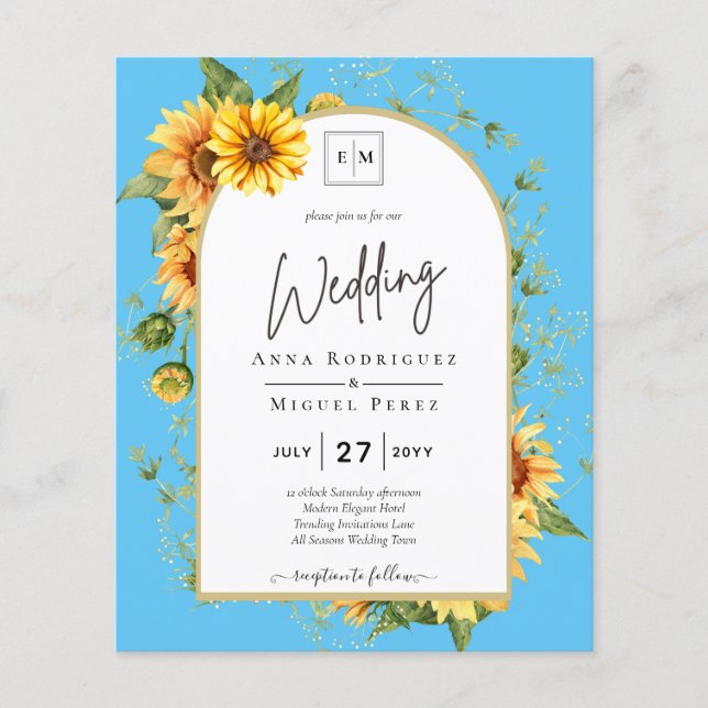 Flyer BUDGET Sunflowers Wedding Invite QR Code RSVP  (Frente)