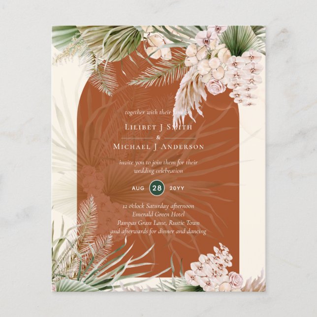 Flyer BUDGET Terracotta Peach Pampas Grass Wedding (Frente)
