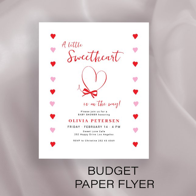 Flyer Budget Valentines sweetheart baby shower invite (Subido por el creador)