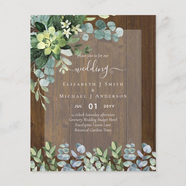 FLYER BUDGET WEDDING INVITATIONS SAVE DATES - GREENERY (Frente)