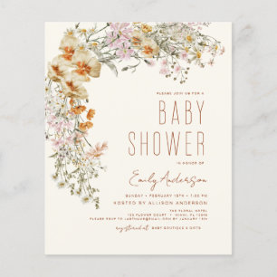 Flyer Budget Wildflower Boho Baby Shower Terracotta
