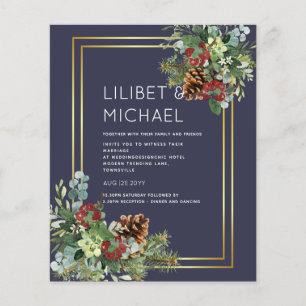 Flyer BUDGET  Winter Red Berries Pine Cones Wedding