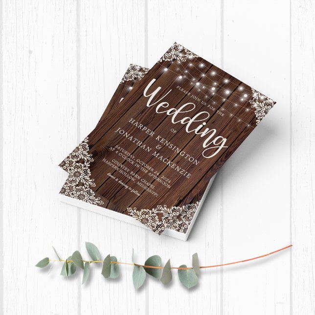 Flyer BUDGET Wood Lace String Lights Wedding Paper (Subido por el creador)