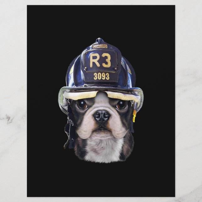 Flyer Bulldog Francés Adorable con Casco de Bombero (Frente)