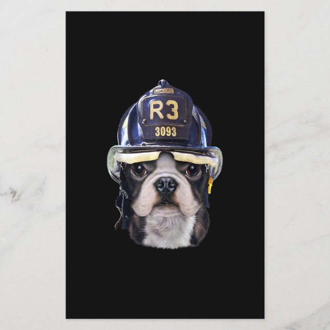 Flyer Bulldog francés lindo con casco para bomberos (Frente)