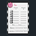 Flyer Bunco Black White Pink Flower Score<br><div class="desc">Hoja de puntuación de doble cara para los grupos que sólo juegan dos juegos. Impreso en ambos lados para que puedas reciclar tus sábanas para otra noche.</div>