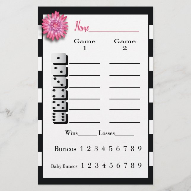 Flyer Bunco Black White Pink Flower Score (Frente)