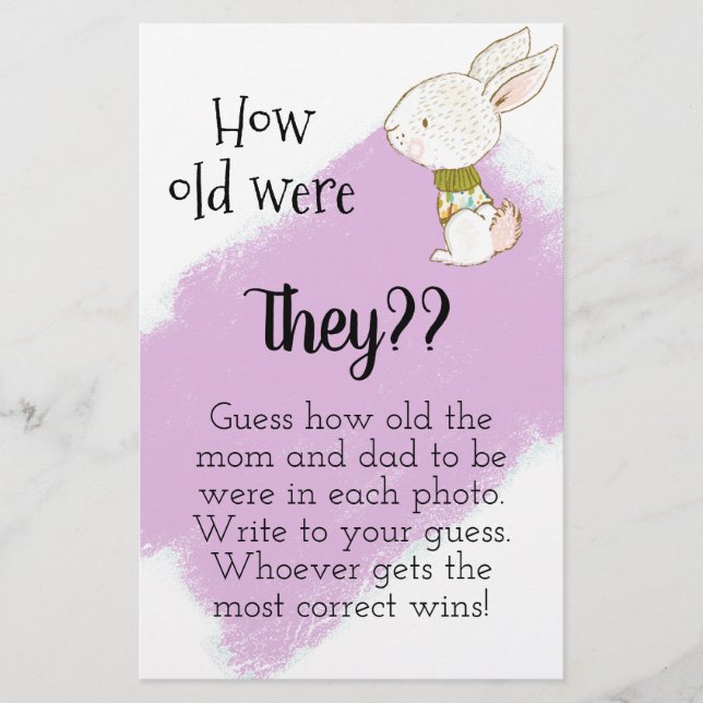 Flyer Bunny Baby Shower Game - How old are they (Frente)