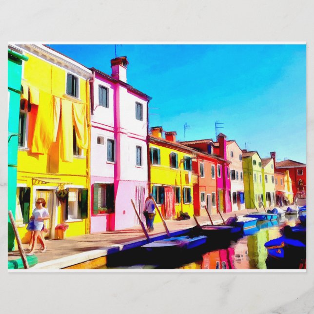 Flyer Burano, pintura acuarela de Venecia (Frente)